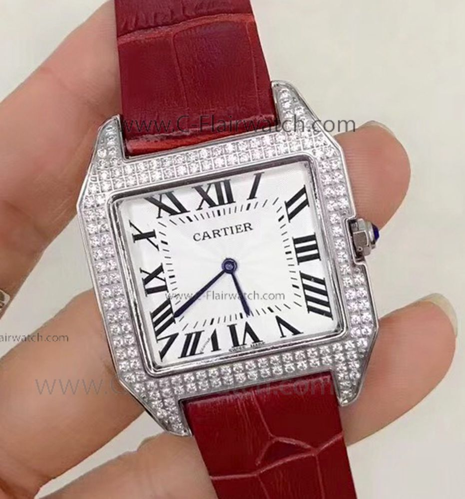 Santos Extra Thin Cartier Watch Copy - White Face Brown Leather Santos Extra Thin Cartier Watch Copy - White Face Brown Leather